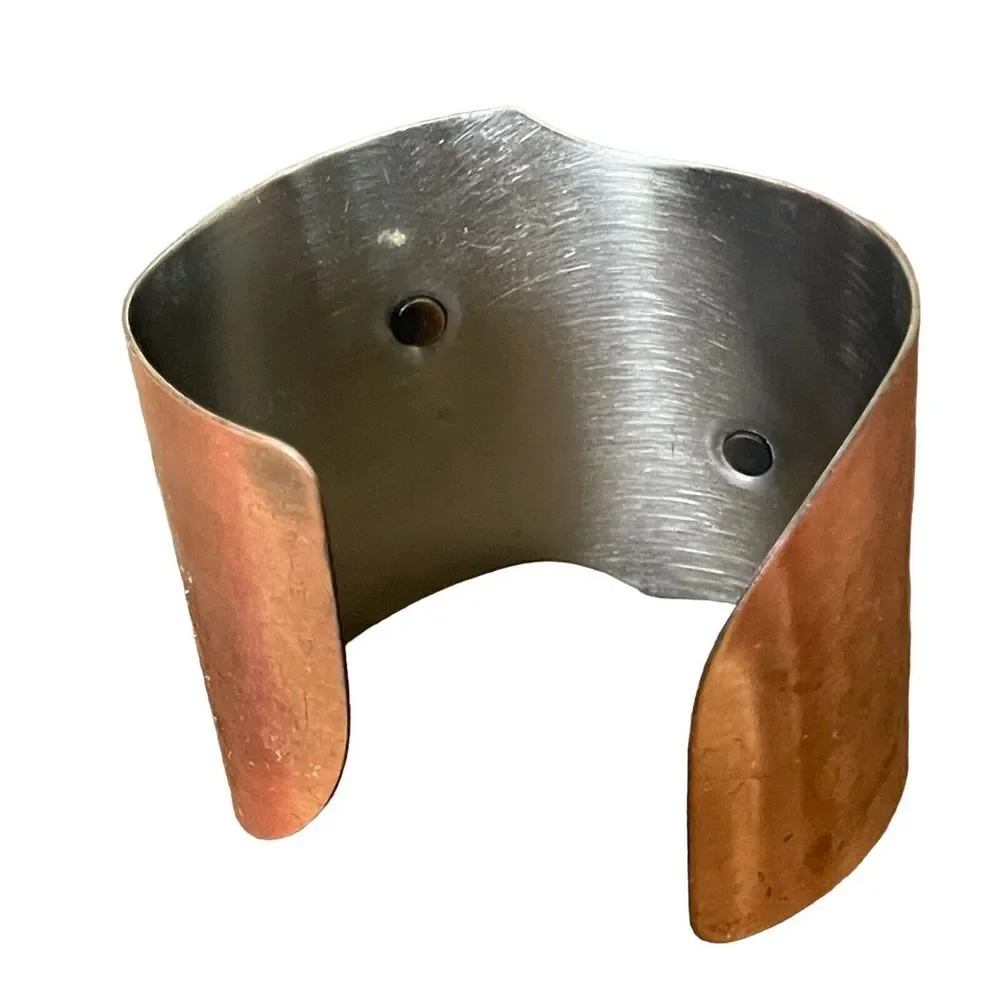 Signed Handmade Renoir 1950s Modernist Scroll Motif Copper Cuff Bracelet Runway